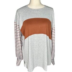 Relaxed Colorblock Tunic Top in Rust and Light Gray